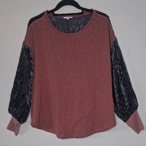 Mystree Mauve Pullover Top Gray Crushed Velvet Sleeves Bohemian Size Small